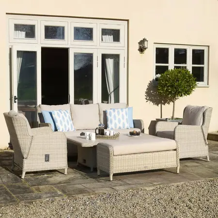 Bramblecrest Chedworth Reclining 3 Seat Sofa, Adjustable Ceramic Rectangle Table, 2 Sofa Chairs & Be - image 1